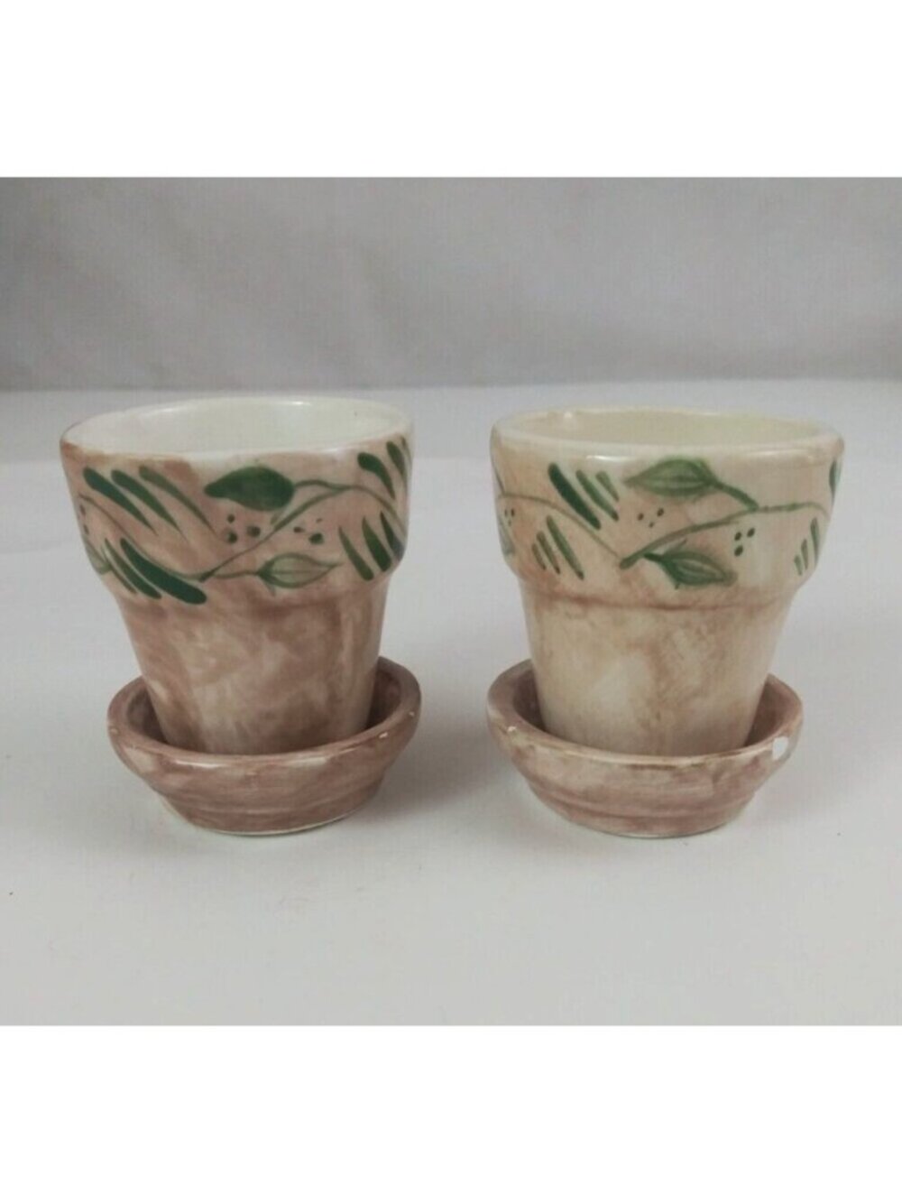 Set of 2 Ceramic Decorative Floral 2.25" Mini Flower Pots With Bottom Plates
